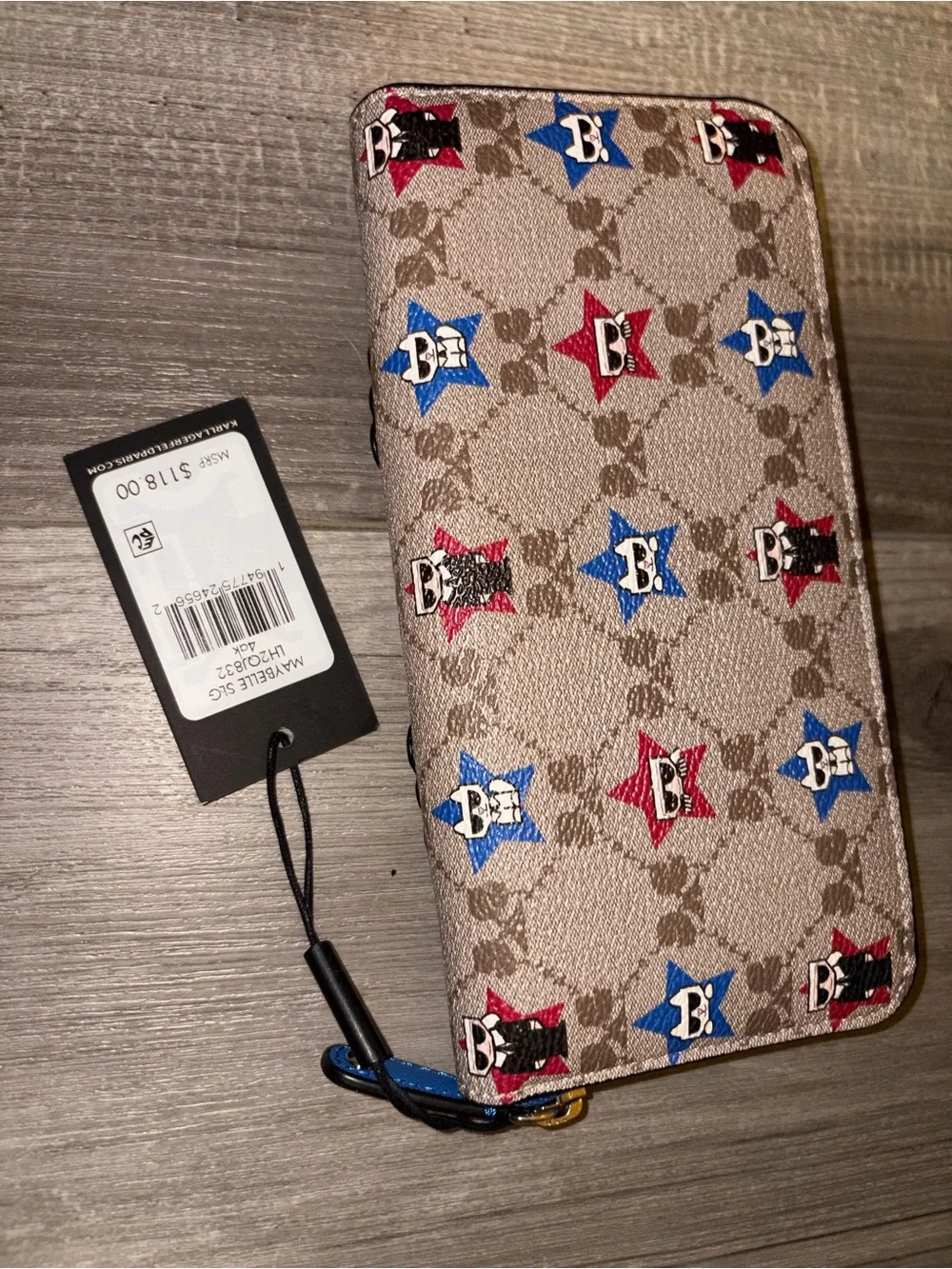 Karl Lagerfeld Kids Beige Cartoon Zip Wallet with Blue and Red Stars